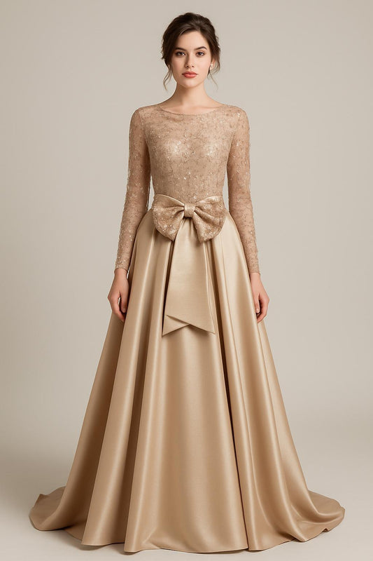 Beige Dress with Ribbon