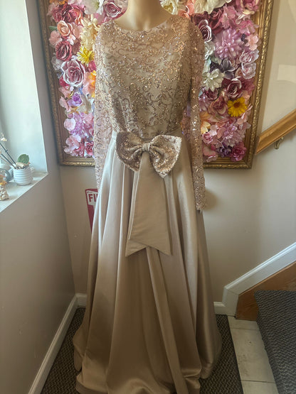 Beige Dress with Ribbon