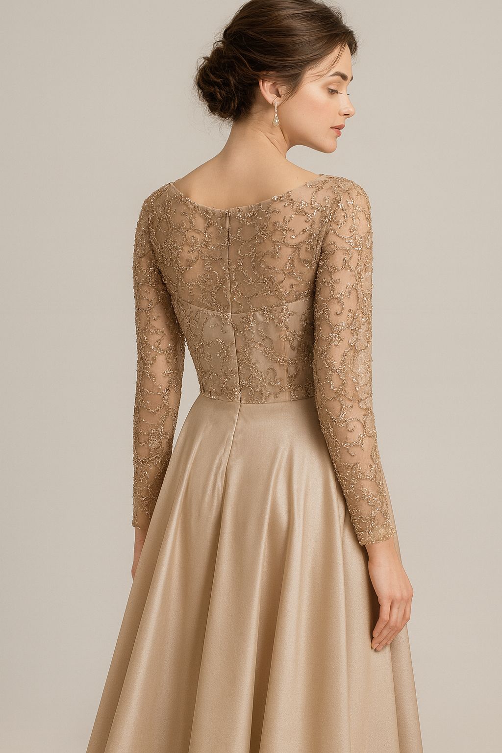 Beige Dress with Ribbon